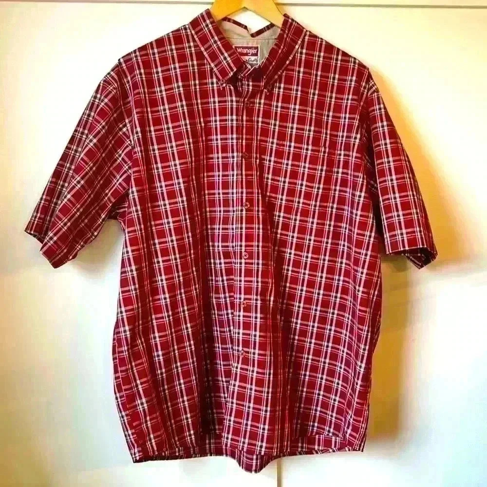 Wrangler Short Sleeve Button Down Plaid Shirt XL Men's Big & Tall Outdoor Work